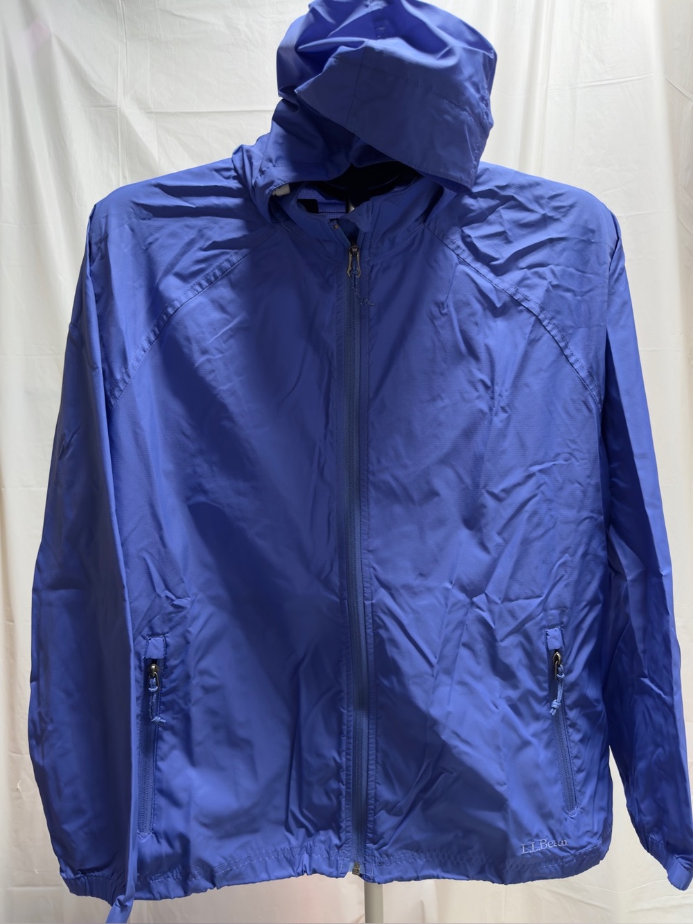 L.L.Bean Women’s Blue Stowaway Hooded Windbreaker Jacket Petite Extra Large